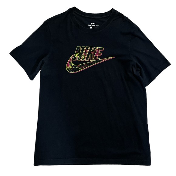 Nike Men Shirt Size Medium Black Short Sleeve Pink Green Floral - Picture 1 of 6